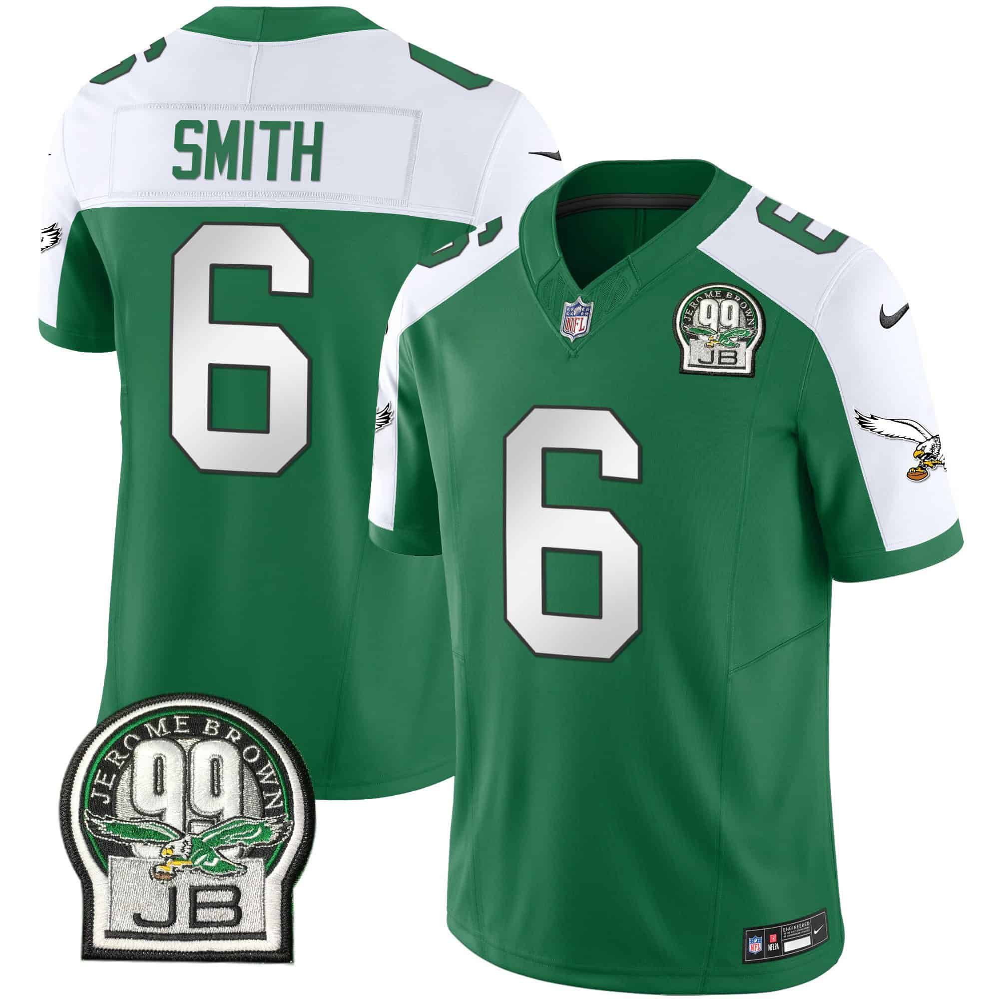 Men Philadelphia Eagles 6 Smith Green 2024 Nike Jerome Brown Patch Alternate Limited NFL Jersey